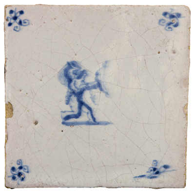 Cupid and bow, Delft tile