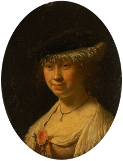Tronie of a Young Woman in a Feathered Beret, Frans van Mieris