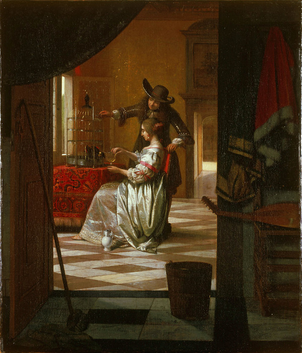 Couple with a Parrot, Pieter de Hooch