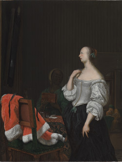 Frans van Mieris, Lady Standing at a Mirror