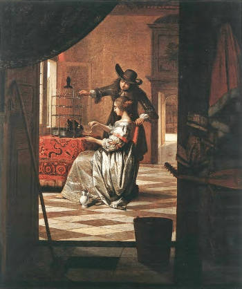 Couple with Parrot, Pieter de Hooch