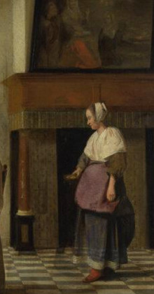 A Woman Drinking with Two Men<, Pieter de Hooch