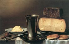 still life with Glass, Cheese, Butter and Cake, Floris Gerritsz. van Schooten