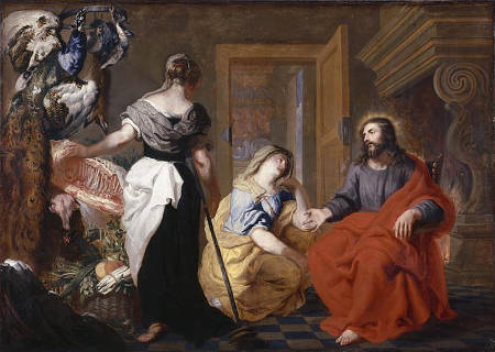MARY KNEELING AT JESUS FEET MARTHA PAINTING BIBLE SCENE ART REAL CANVAS PRINT 