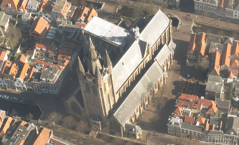  Oude Kerk in Delft from above