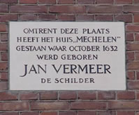 Commemorative plaque of Mechelen, Vermeer's house in Delft