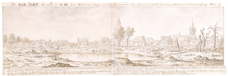View of Delft after the Explosion of the Gunpowder Arsenal in 1654, Herman Saftleven II