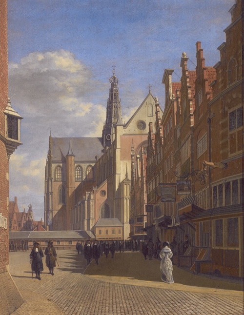 The Grote Markt in Haarlem with the Grote or St. Bavokerk,  Gerrit Berckheyde