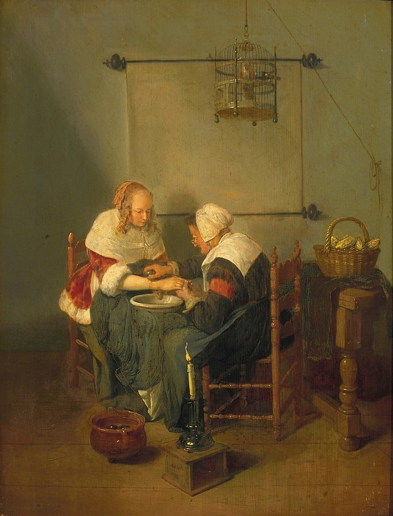 Quiringh Gerritsz. van Brekelenkam, An Old woman Cupping a Young Woman, known as Woman cupping
