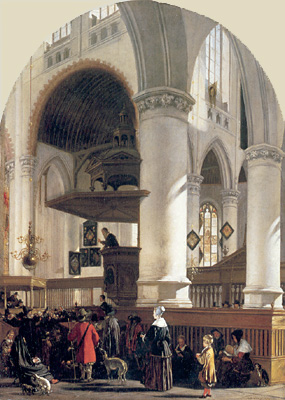 uel de Witte, The Oude Kerk in Delft During a Sermon, Emmane