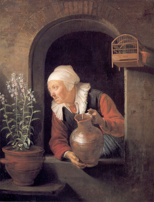 Old Woman with a Jug at a Window, gerrit Dou