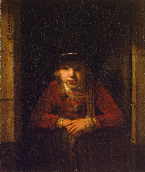 A Young Man Wearing a Hat decorated with a Gold Medallion in a Half-Door, Samuel Hoogstraten