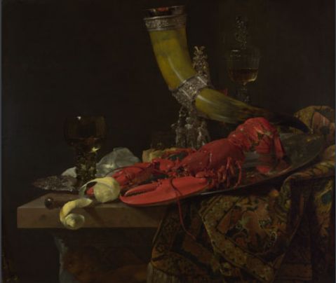 Willem Kalf, Still Life with the Drinking-Horn of the Saint Sebastian Archers' Guild, Lobster and Glasses