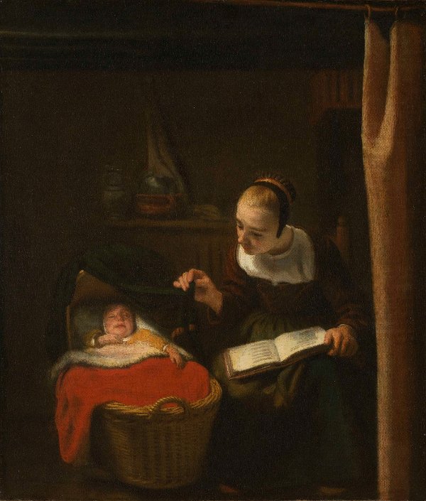 Mother with Her Child in a Cot, Nicolaes Maes