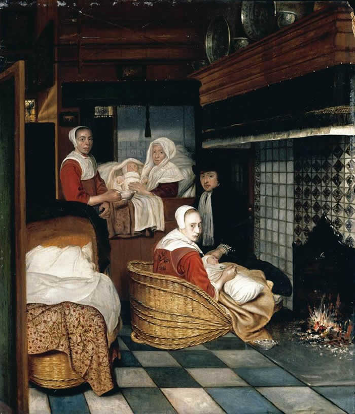 Conrelis de Man, Interior with a Family and Two Nurses before a Fire