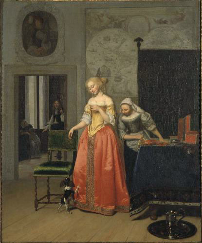 Lady with Servant and Dog, Jacob Ochtervelt