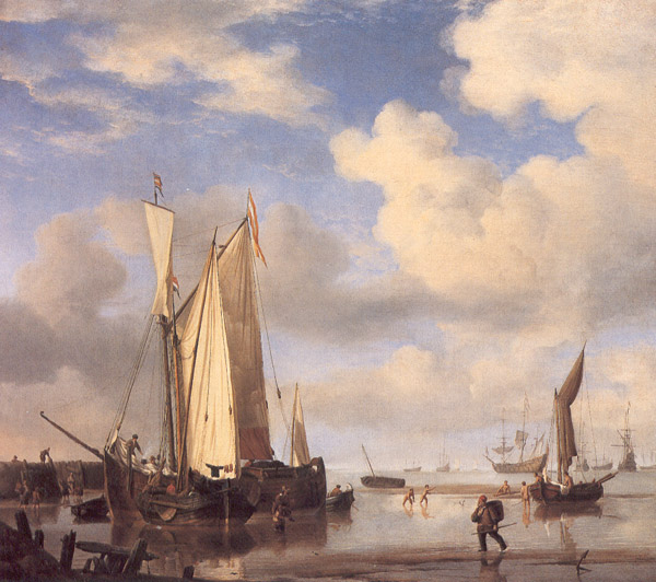 Dutch Ships at Low Tide with Bathers, Willem van de Velde the Younger
