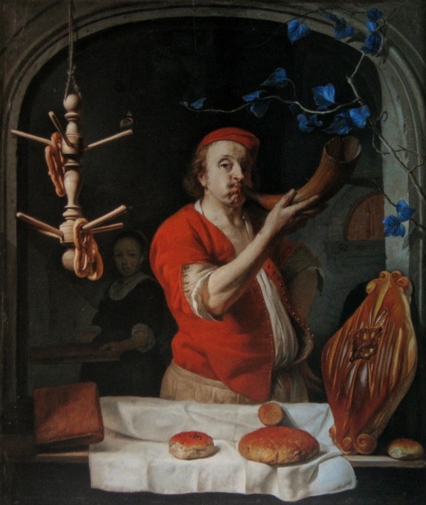 A Baker Blowing his Horn, Ganriel Metsu