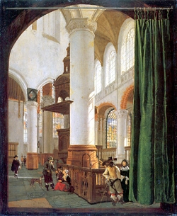 Interior of the Oude Kerk Delft, with the Pulpit of 1548, Gerard Houckgeest