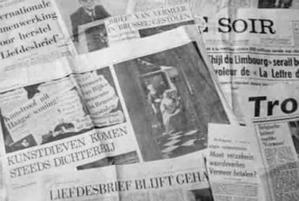 Newspaper headlines about theft of Vermeer's Love Letter