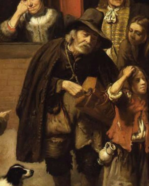 detail of a hurdy-gurdy player