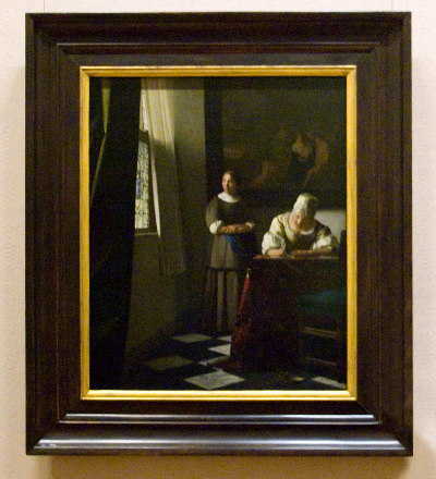 Lady Writing a Letter with her Maid  (with frame), Johannes Vermeer