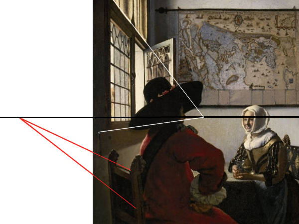 Perspectival diagram of Vermeer's Officer and Lauhging Girl