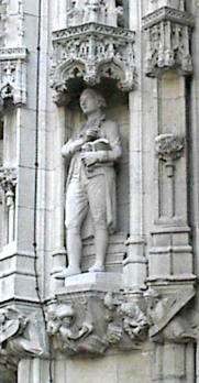 Statue of Matthias van den Gheyn in a niche of the city hall in Leuven