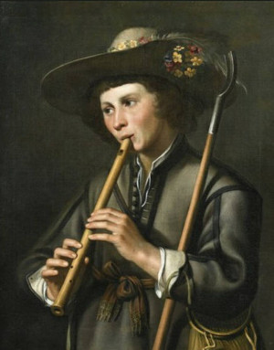 A Shepherd Playing The Pipes, Johan Baeck 