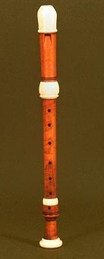 A Baroque recorder with rings and mouth made of ivory.