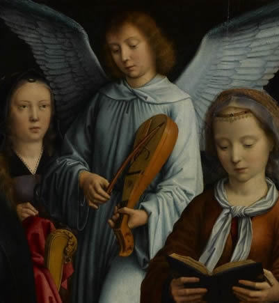 An Angel Playing a Rebec in Virgin amomng Virgins, Gerard David