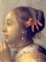 a detail of the Woman with a Pearl Necklace, Johannes Vermeer