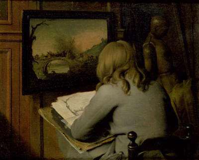 A Young Boy Copying a Painting, Attributed to Wallerand Vaillant