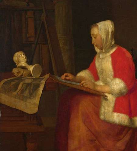 >A Young Woman Seated Drawing, Gabriel Metsu