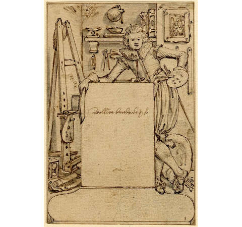 Title-page of six designs for a series of costume figures: Artist in his Studio, Willem Buytewech