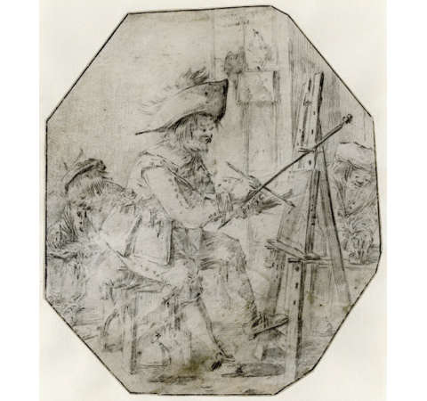 The Successful Painter (apprentices grinding colors and drawing), Andries Both, Before 1640, Drawing on vellum, British Museum, London