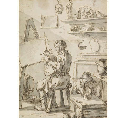 A Painter and his Assistant in the Studio, Andries Both, c. 1640, Pen, brown ink and grey wash on paper, National Galleries of Scotland, Edinburg