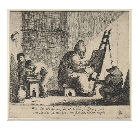 The Painter's Studio, Jan Matham, after Adriaen Brouwer, c. 1635–1645, Print, 15.3 x 19.5 cm., Museum Boijmans van Beuningen, Rotterdam
