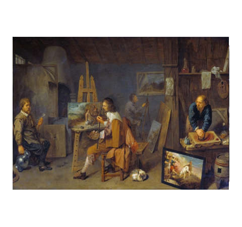 Painters in a Studio, David Ryckaert III, Oil on panel, 1638, Oil on panel, 59 x 95 cm., Louvre Musée, Paris