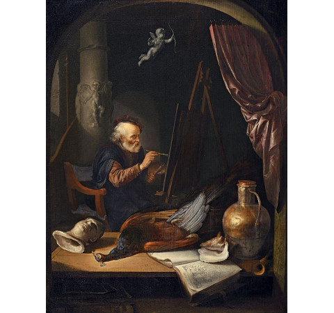 A Painter in his Studio, Gerrit Dou, 1649, Oil on canvas, 68.2 x 53.5 cm., Private collection