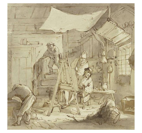 The Painter's Workshop, Isaac van Ostade (or imitator), Pena and ink on papaer, 18.9 x 18.9 cm., Städel Museum, Frankfurt am Main