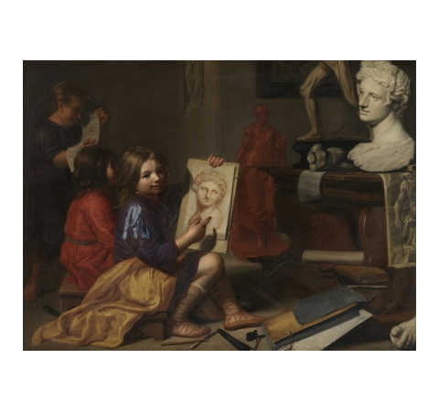 The Artist's Studio, Jacob van Oost, 1666, Oil on canvas, 111.5 x 150.5 cm., Groeningemuseum (Stedelijke Musea), Bruges
