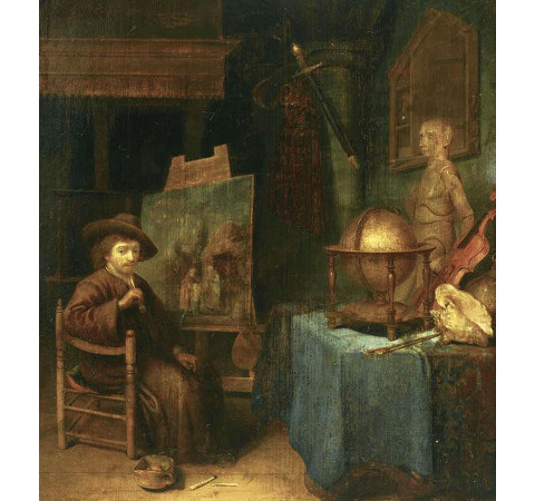Painter in his Studio, Jacob van Spreeuwen, c. 1630–1645, 35 x 30.5 cm., Private collection