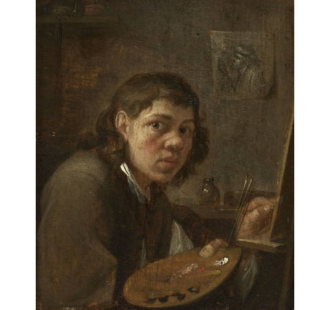 Self-Portrait in the Studio, Gillis van Tilborgh the Younger, c. 1645, Oil on panel, 10.8 x 8.9 cm., National Gallery of Art, Washington D.C.