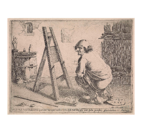 Girl Standing original technique engraving drawing Matted