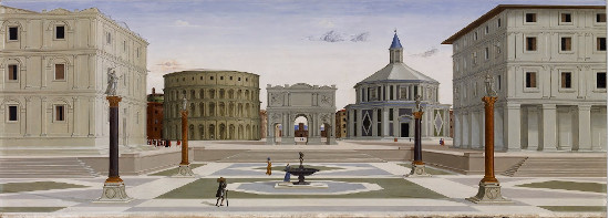 The Ideal City, Attributed to Fra Carnevale, c. 1480-1484, Oil and tempera on panel, 77.4 x 220. cm., The Walters Art Museum, Baltimore