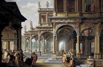 Architectural Capriccio with Jephthah and His Daughter, Dirck van Delen, 1633, Oil on panel, Private collection