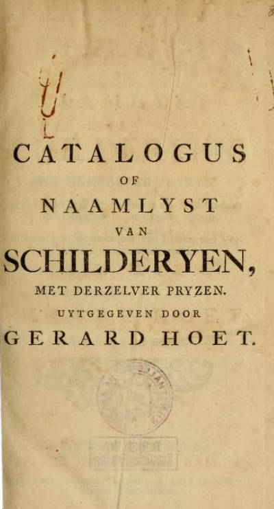 Catalogus of Naamlyst van Schilderyen, met derzelver Pryzen (cover), Gerard Hoet II, 1752, The Hague