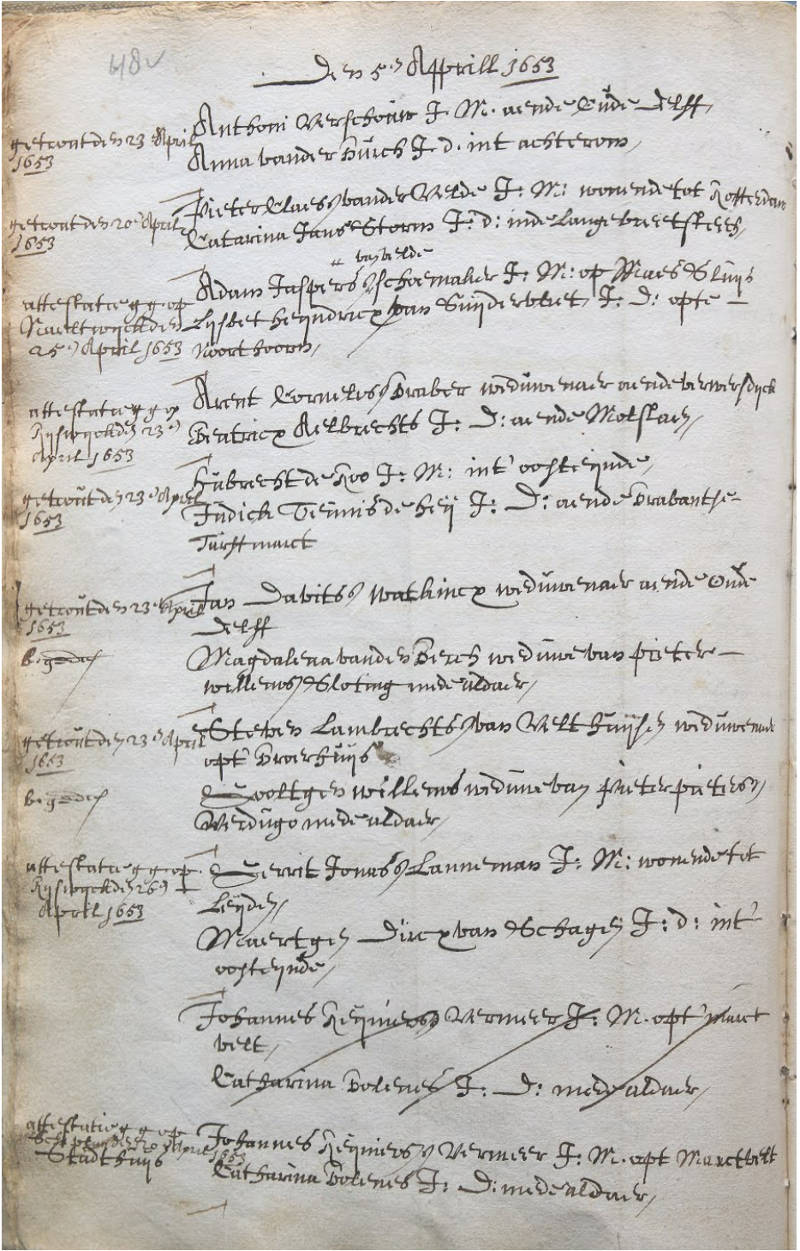 Register of the persons who entered the holy marital state in the town of Delft, beginning with the year 1650, ending