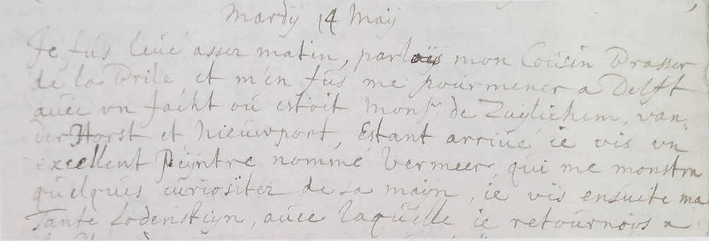 Exerpt from the journal of Pieter van Berkhout. May 14, 1669, The Hague, Kononlijke Bibliotheek